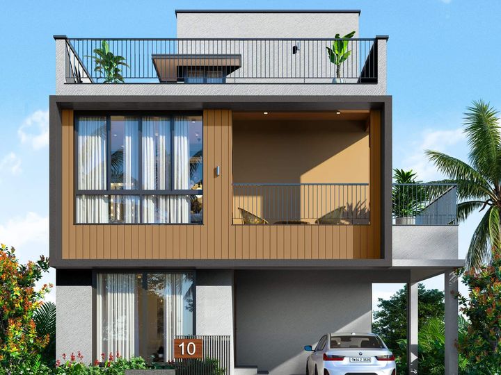 Radiance Edgewood – G+2 villa elevation with car porch, Navalur (artist's impression)